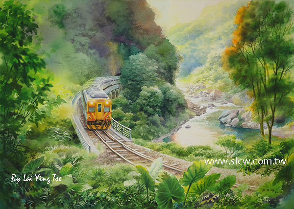A railway trip on Pingxi Line_painted by Lai Ying-Tse 平溪鐵道遊_賴英澤 繪